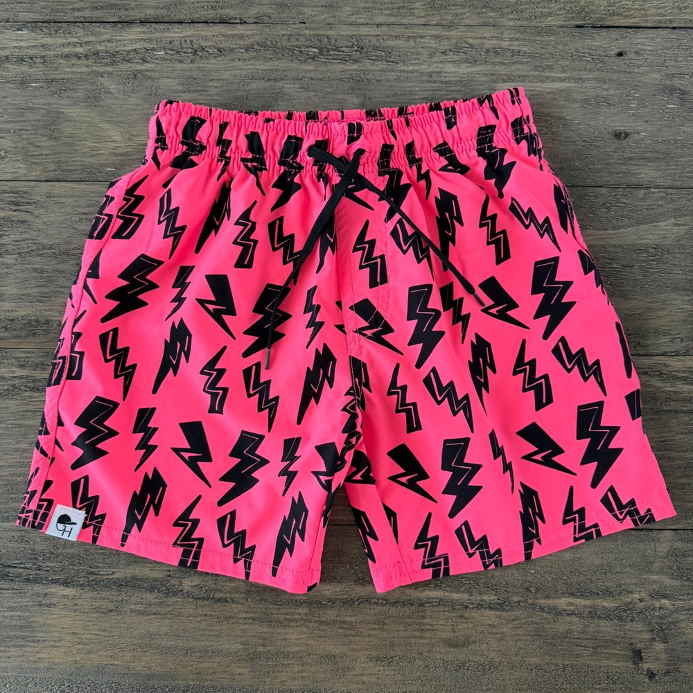 George Hats Kids Neon Pink Lightning Bolt Hybrid Swim Shorts Spotfast UPF 50 6-7